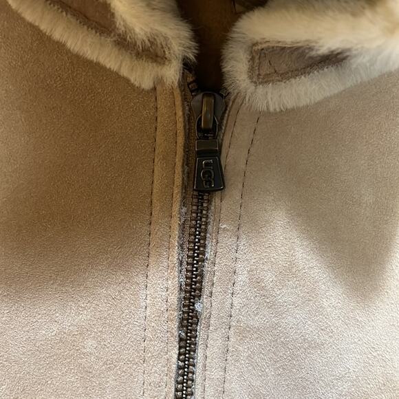 UGG Suede Leather Hooded Bomber Jacket Size M - Picture 4 of 10